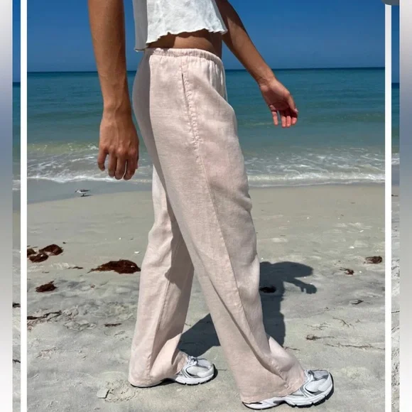 NWOT Small Brandy Melville Anastasia Pink Linen Drawstring Pants! - Picture 3 of 15